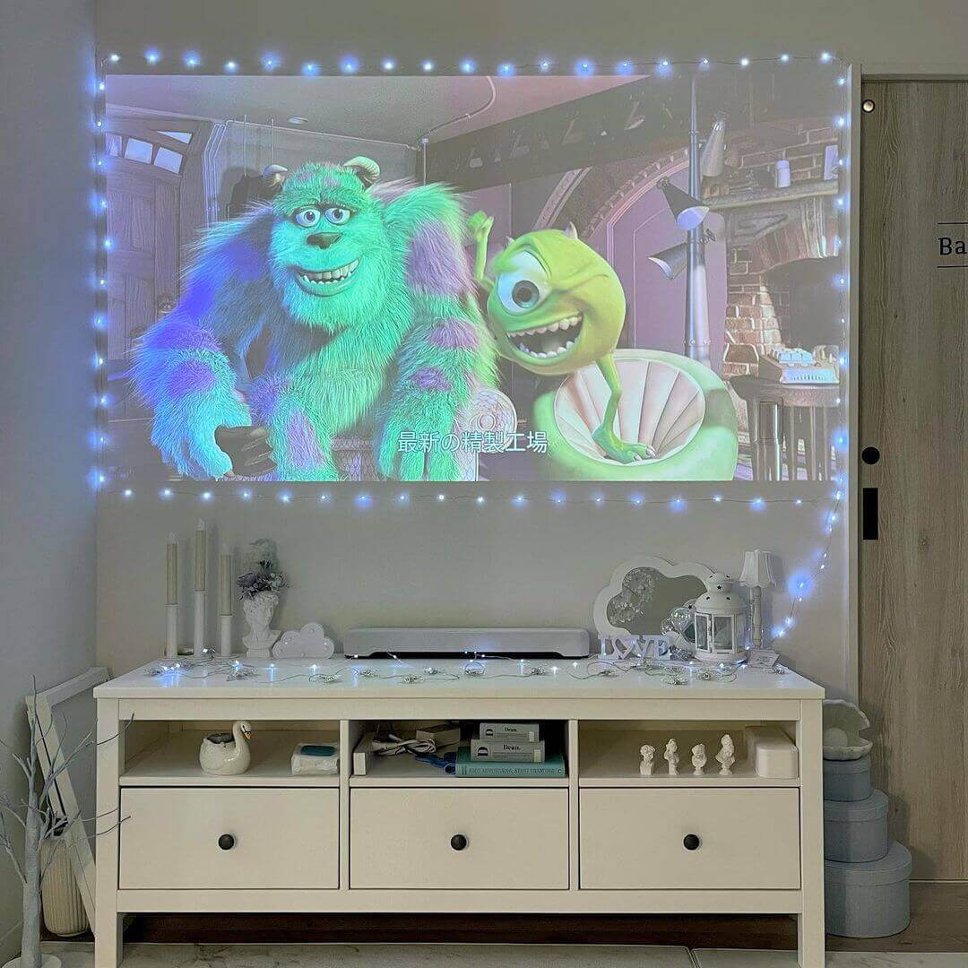 projecting cartoon movie on the white wall