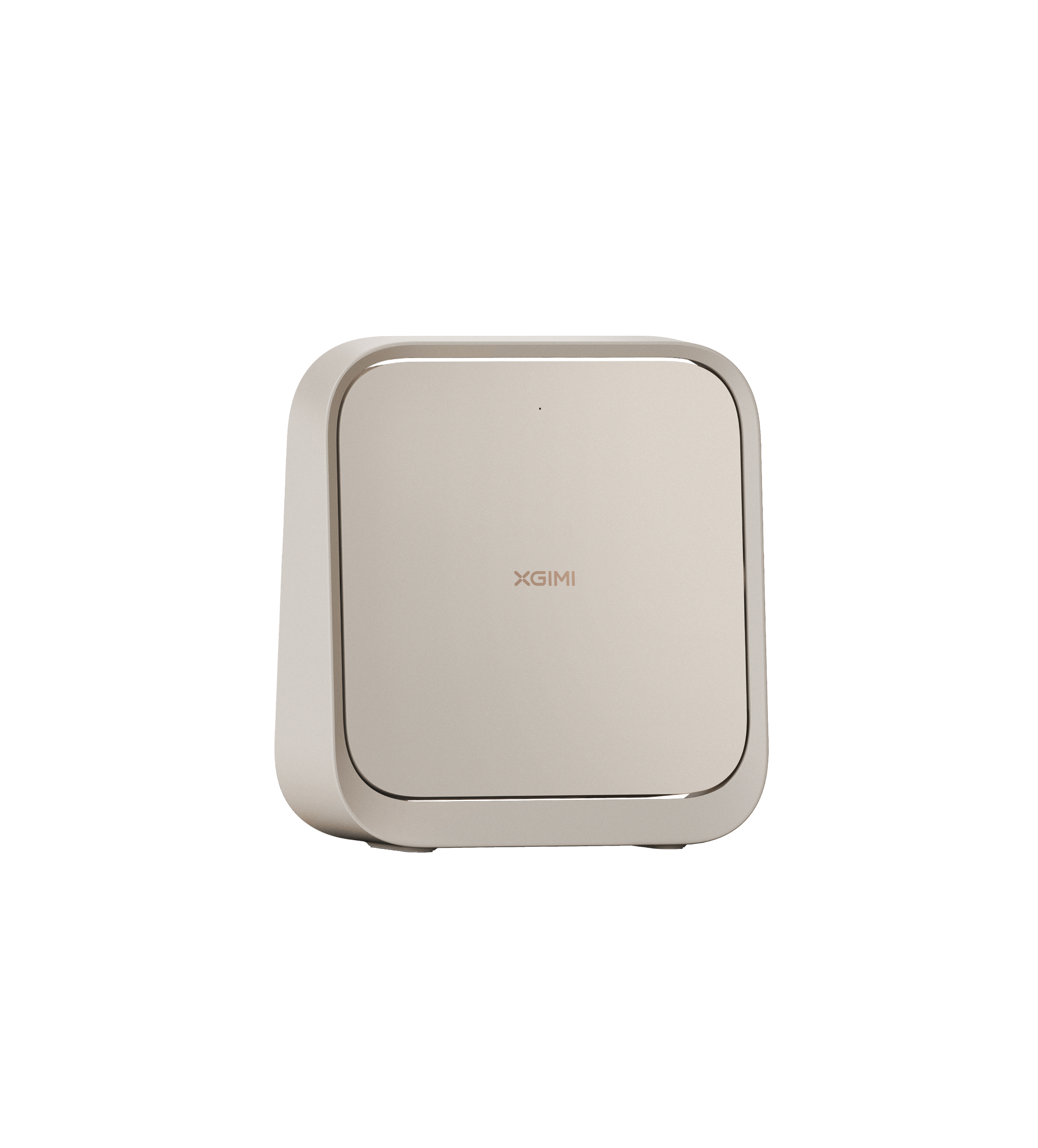 Top view of Elfin Flip Plus projector in beige with gold trim, showcasing the XGIMI logo.