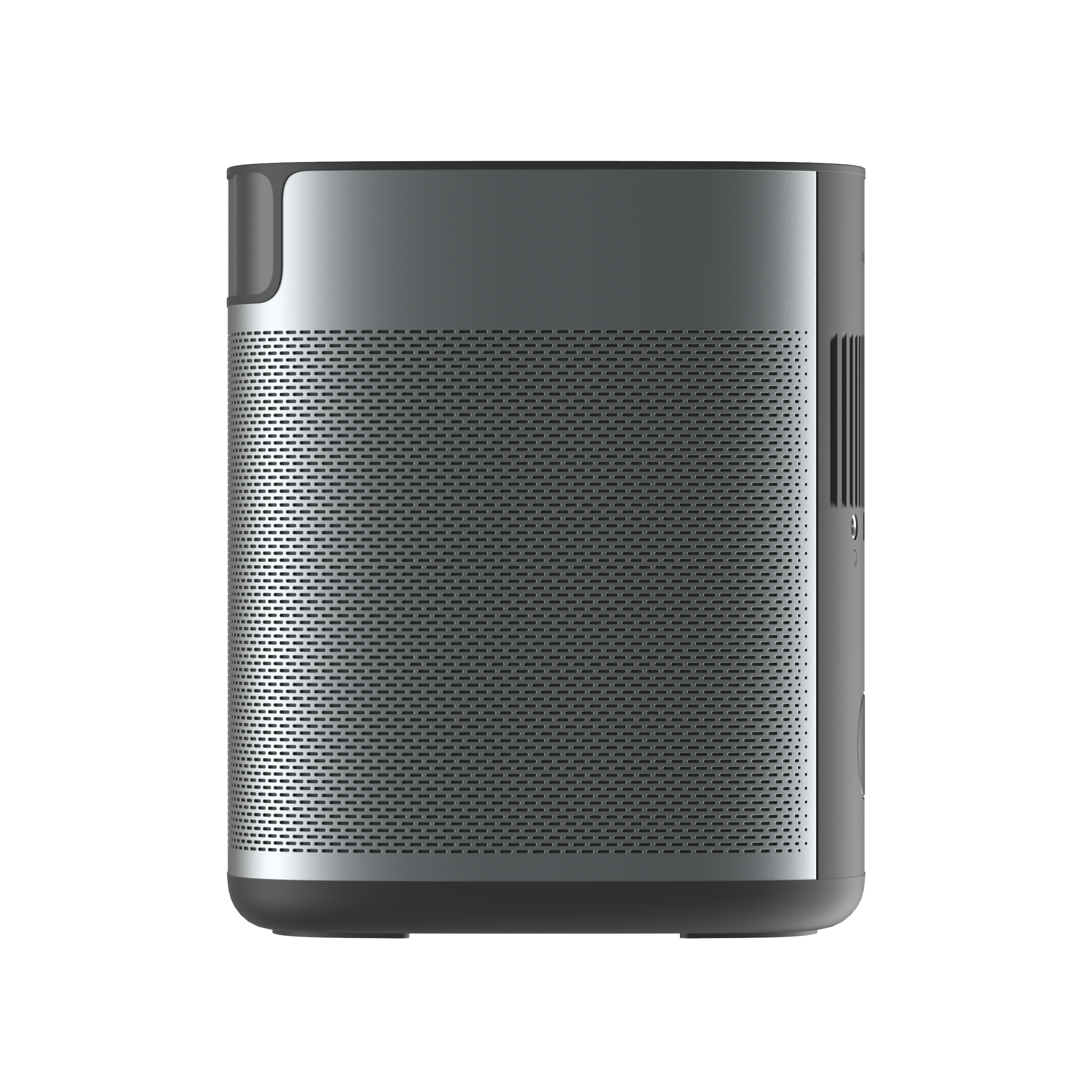 MoGo 2 Pro portable projector in dark gray featuring textured speaker grille and compact modern design on white background.