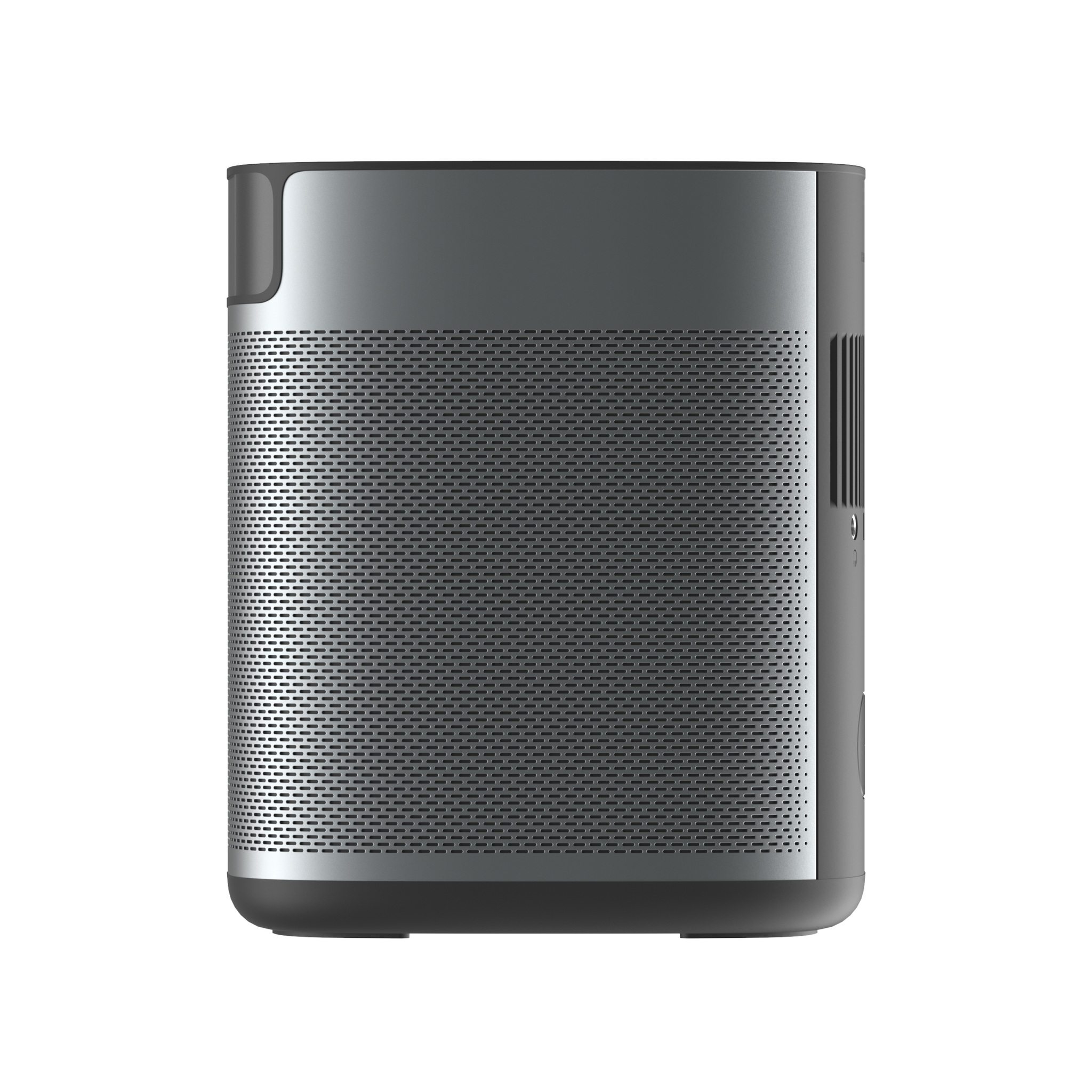 MoGo 2 Pro portable projector in dark gray featuring textured speaker grille and compact modern design on white background.