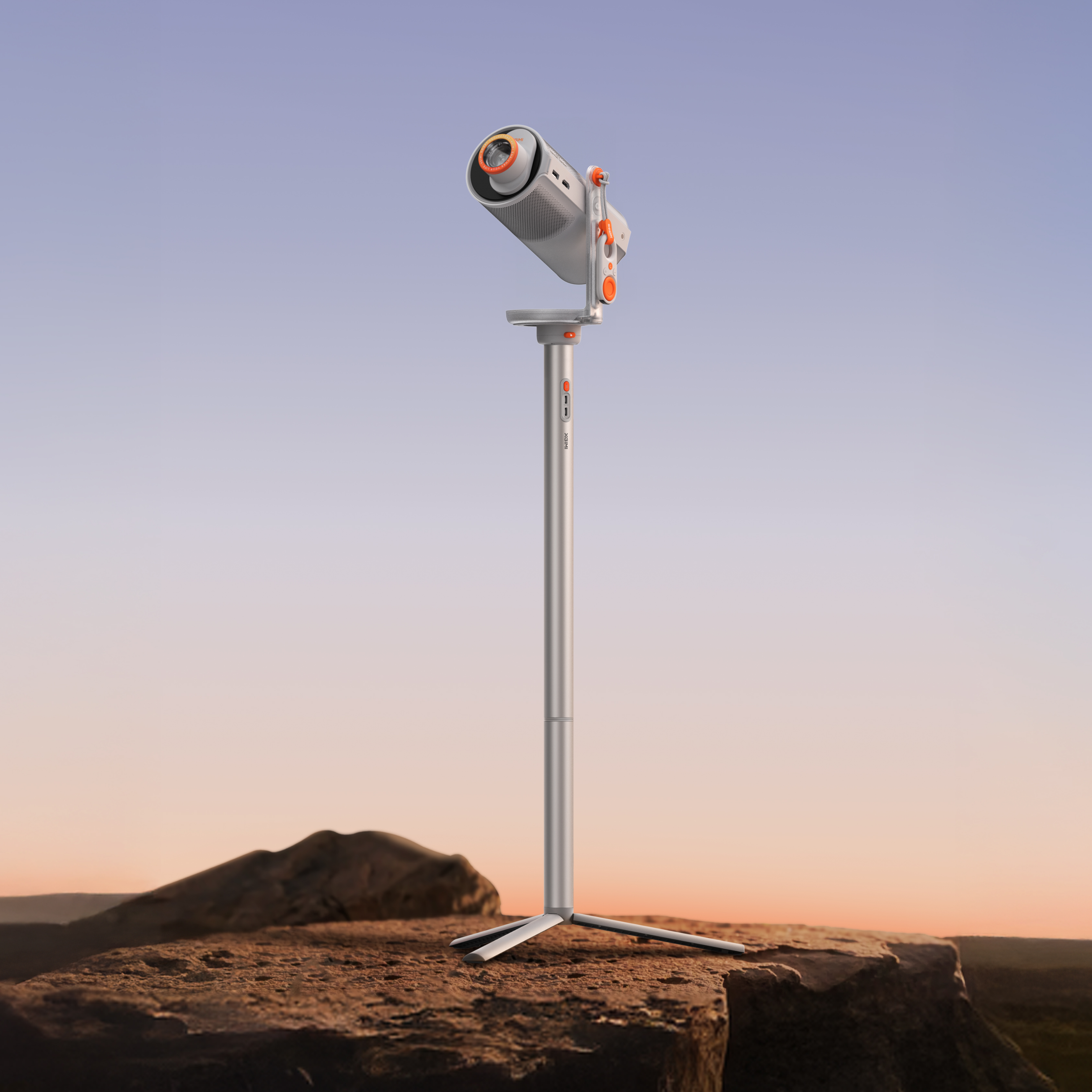 Compact XGIMI projector and battery-powered floor stand set for long-lasting movie nights anywhere