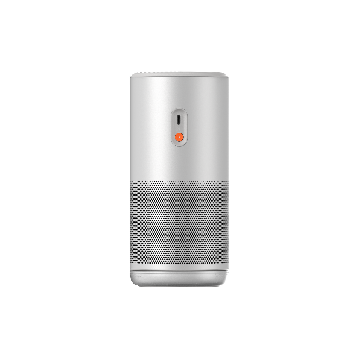 White and silver portable XGIMI MoGo 4 Laser smart projector with Harman Kardon speaker grille.