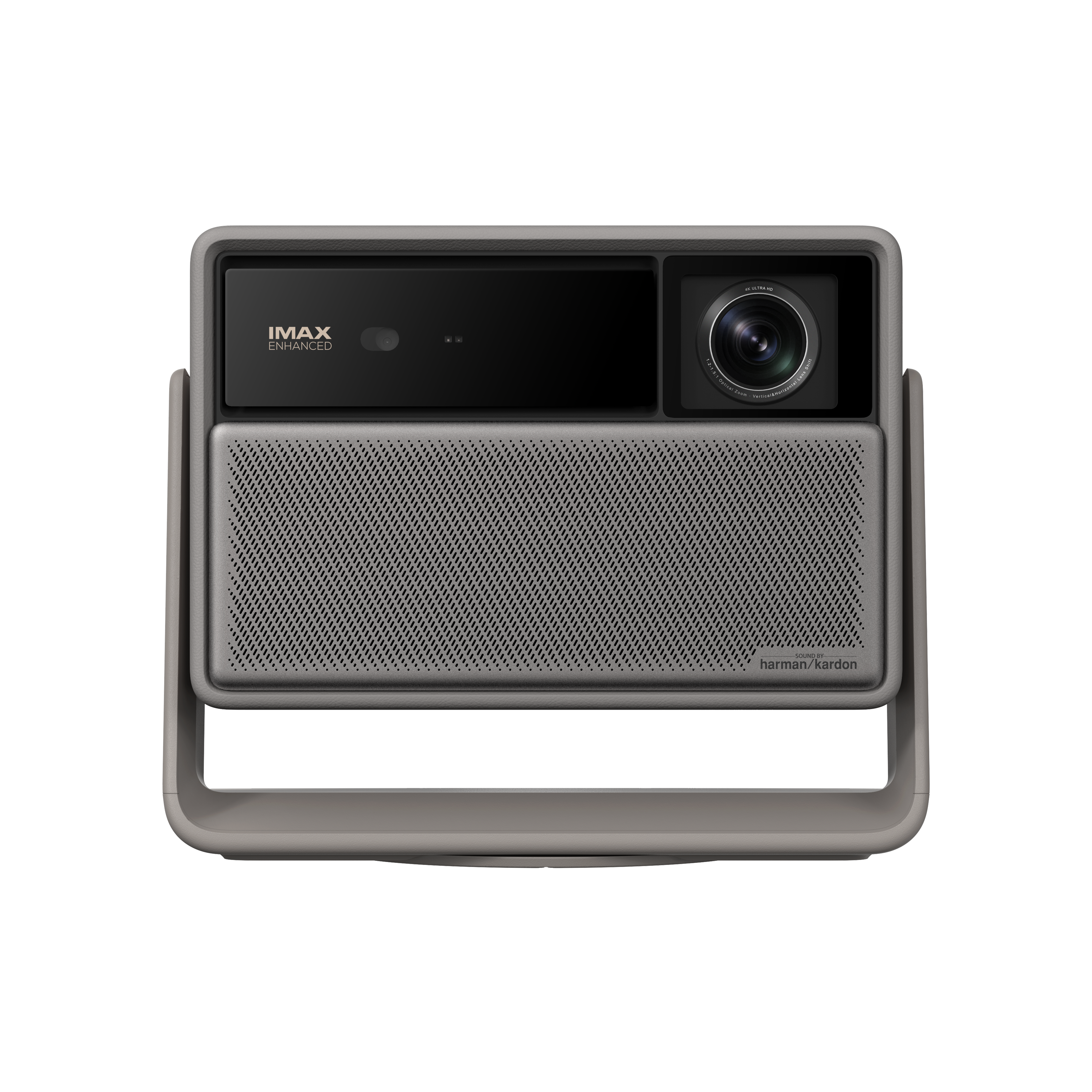 HORIZON 20 IMAX Enhanced projector front view with lens and Harman Kardon speaker grille.