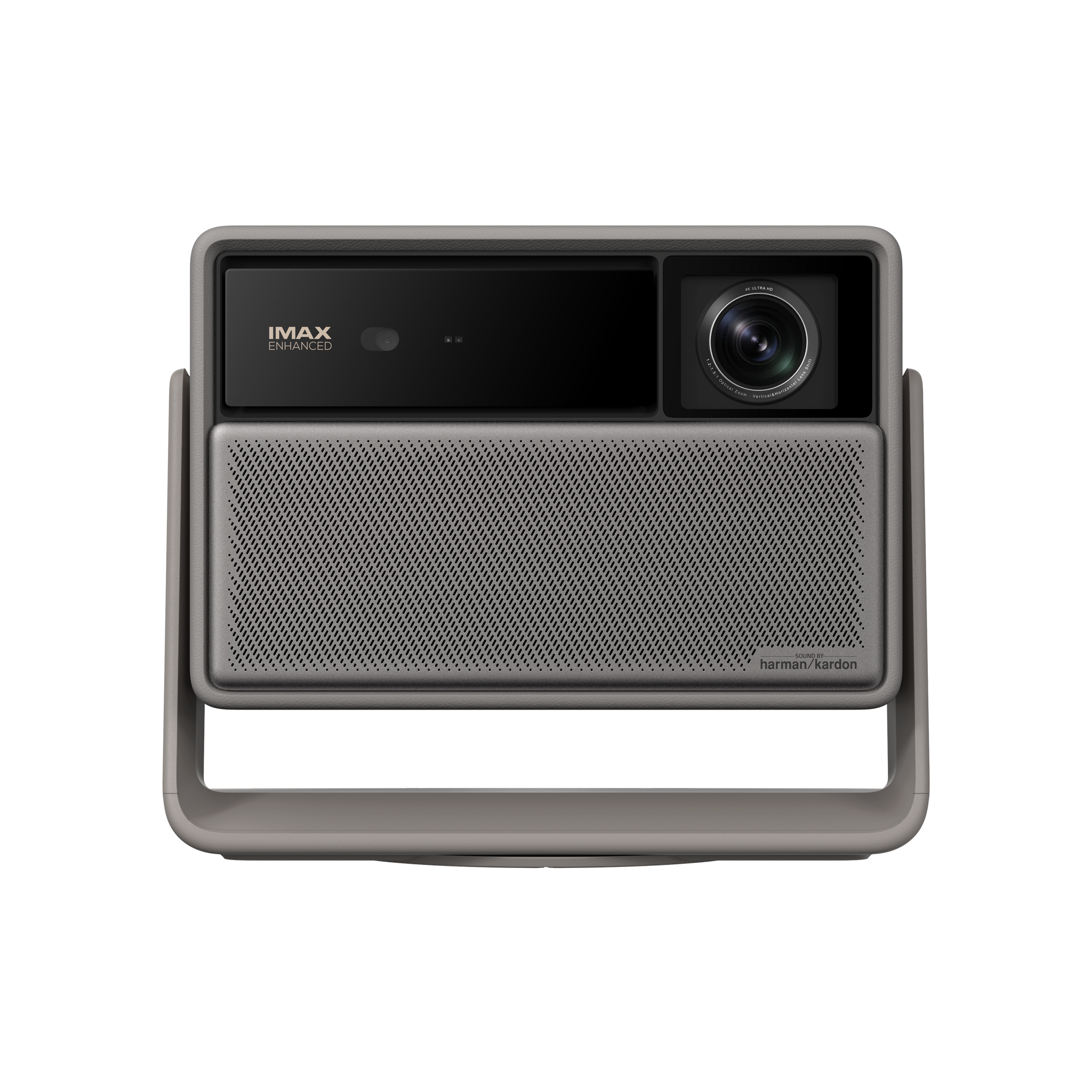 HORIZON 20 IMAX Enhanced projector front view with lens and Harman Kardon speaker grille.