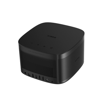 XGIMI HORIZON Pro 4K projector side view showing multiple ports and Harman Kardon speaker grille.