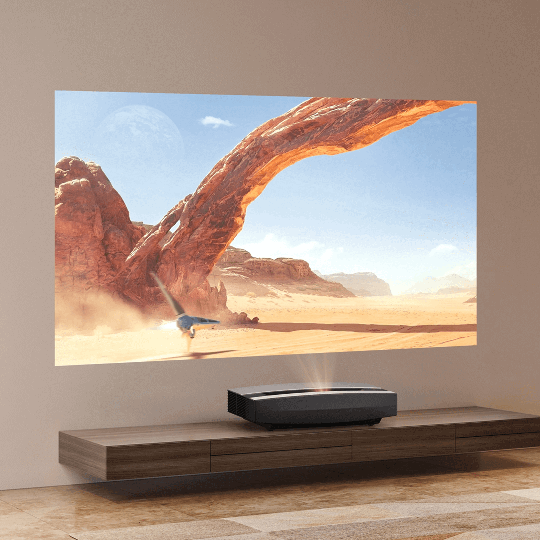 AURA 4k ultra-short-throw laser projector offers an immersive viewing experience in living room