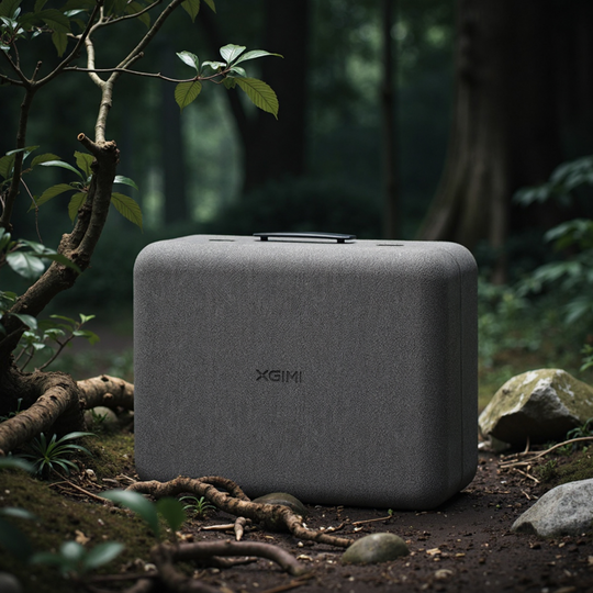 MoGo 4 Laser Outdoor Collection carrying case on forest floor, showcasing portability.