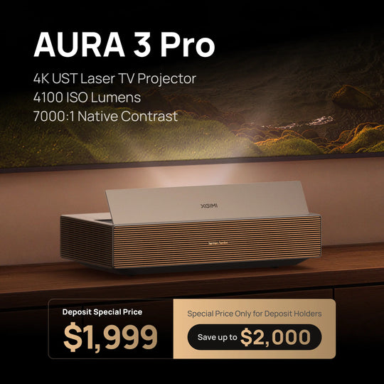 AURA 3 Pro 4K UST Laser TV Projector with 4100 ISO Lumens and 7000:1 Native Contrast; Super early bird price $1,999