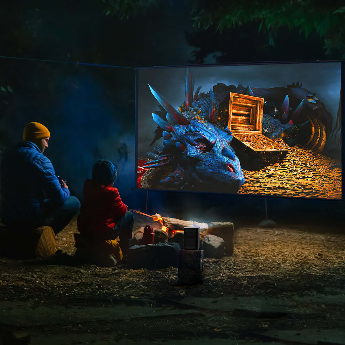 Enjoy Camping Entertainment with the Halo+ 1080p FHD Mini Portable Projector